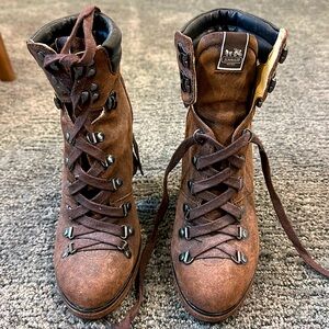 Coach brown suede with leather trim lace up boots